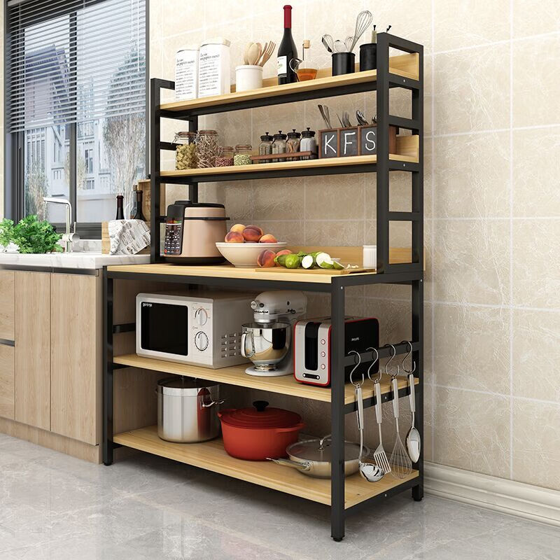 桶帅厨房置物架微波炉收纳烤箱架多层碗筷调料杂物架多功能家用切菜桌