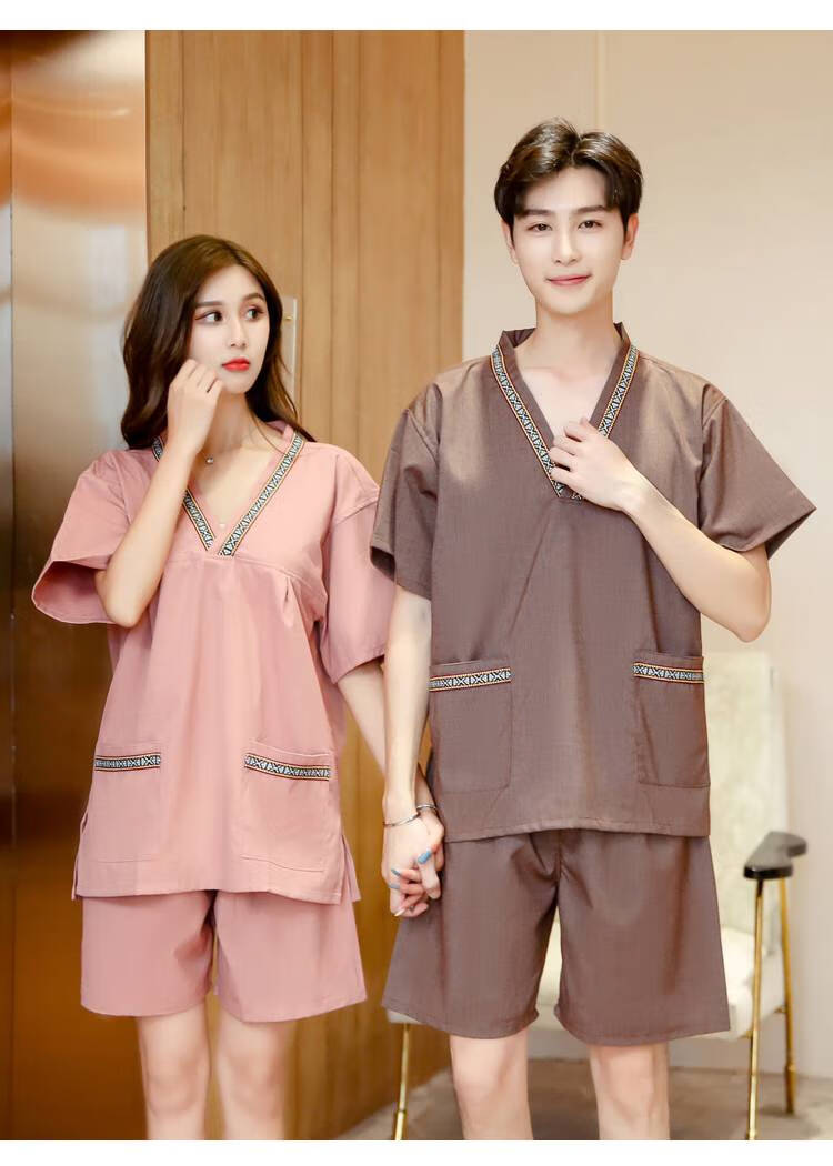 顶呱呱同款汗蒸服女款后背开扣大码棉麻韩版男款桑拿服情侣按摩浴服