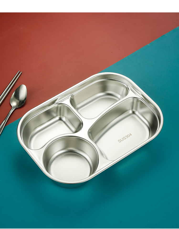 304不锈钢欧式餐盘幼儿园儿童餐盘食堂学生饭盒分格带盖快餐盘子304