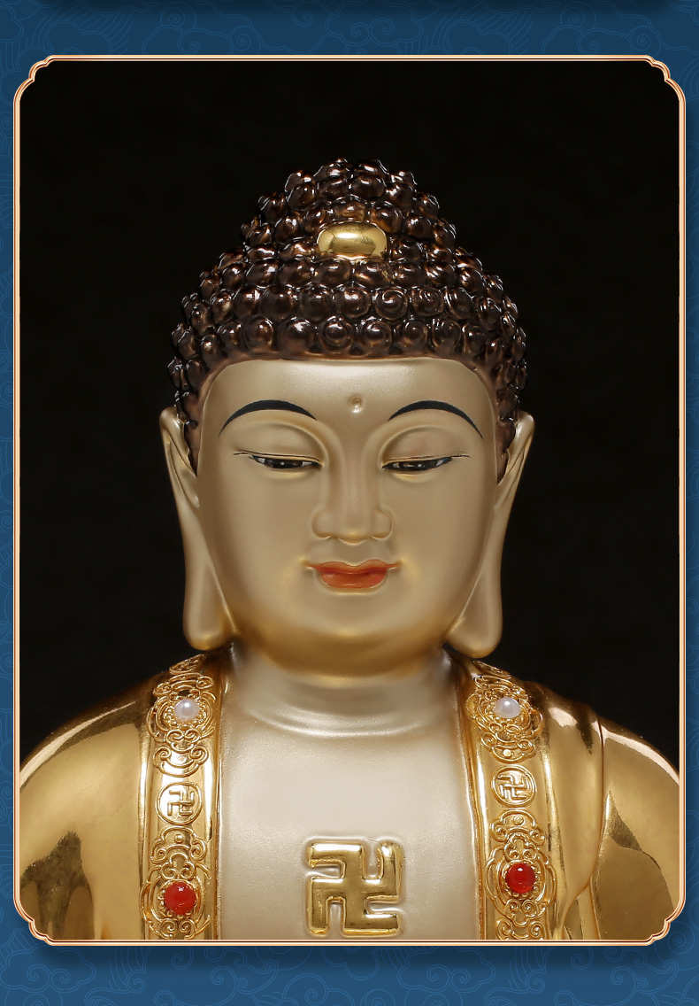 铜质释迦牟尼佛掐丝贴金镶宝佛像摆件家用供奉三宝佛神像30cm全铜释迦