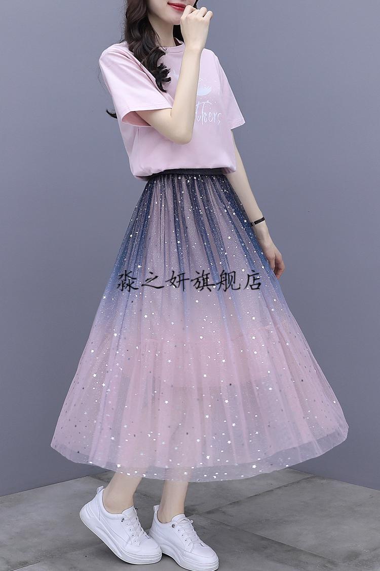 京选旗舰星空渐变色连衣裙网纱连衣裙女夏季星空渐变色纱裙2022年新款