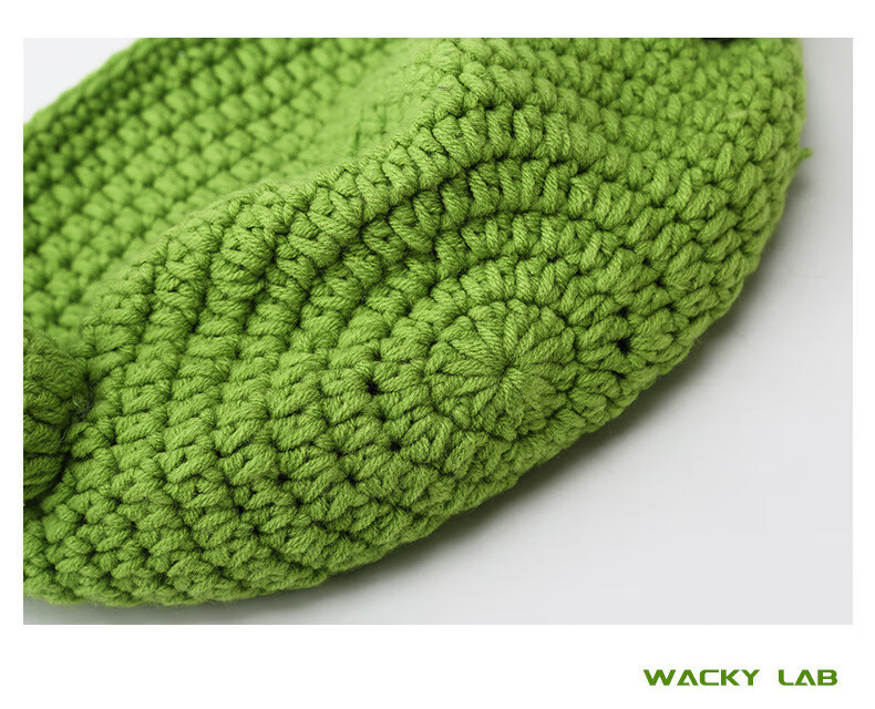 科田搞怪保暖毛线帽子女秋冬季长辫子绿色针织套头帽子潮加厚 无眼