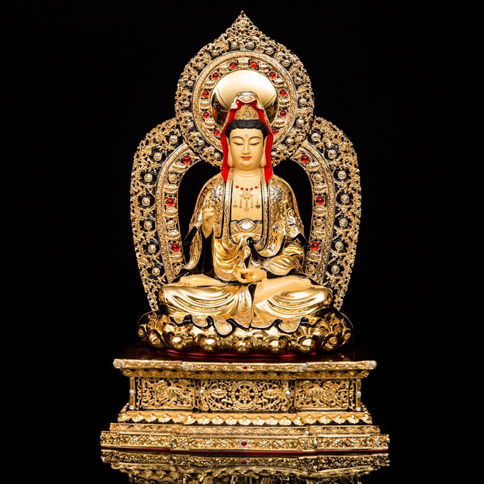 观音菩萨佛像 普陀山盛凡纯铜观世音菩萨佛像观音菩萨佛像供奉摆件