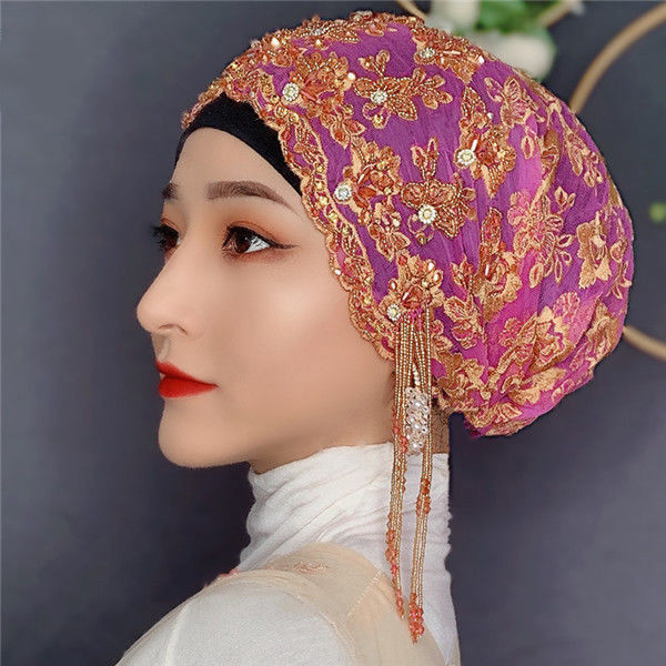 心墨染新品回族女人的套头纱巾新款头巾帽重工帽子纱巾盖头包头帽堆堆