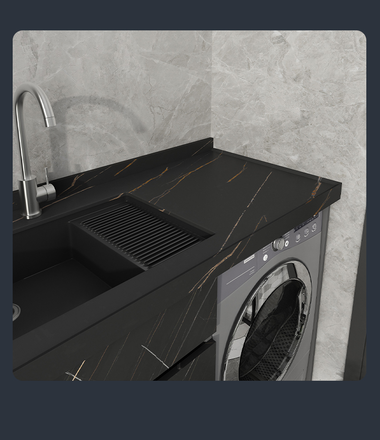 机一体柜大理石洗手盆柜组合带搓板伴侣 130cm深空灰-岩板劳伦黑金