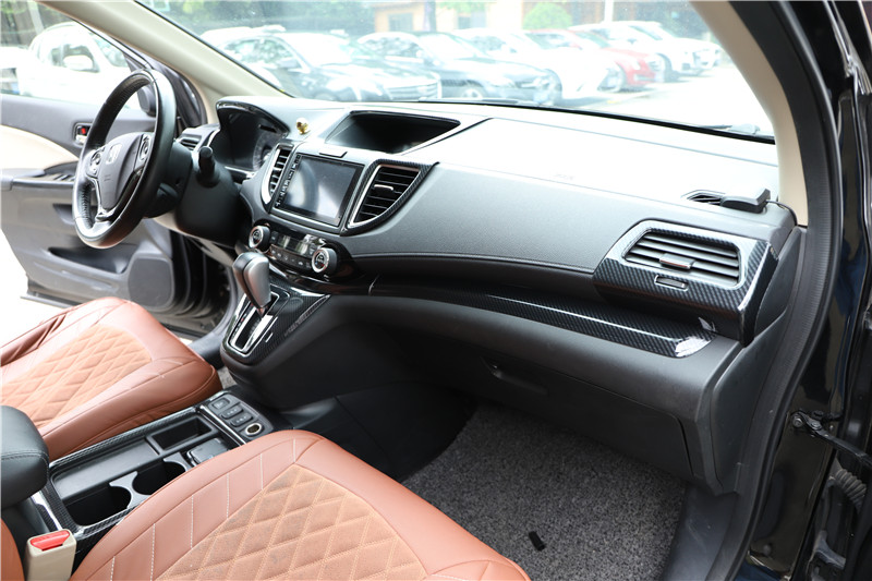 专用于15 16老款本田crv内饰改装水杯架排挡中控台电动窗碳纤纹贴 5d