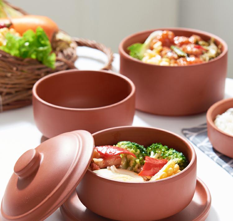 紫砂蒸饭碗 带盖蒸饭碗蒸菜碗紫砂钵仔碗土陶碗商用小碗老式土碗蒸