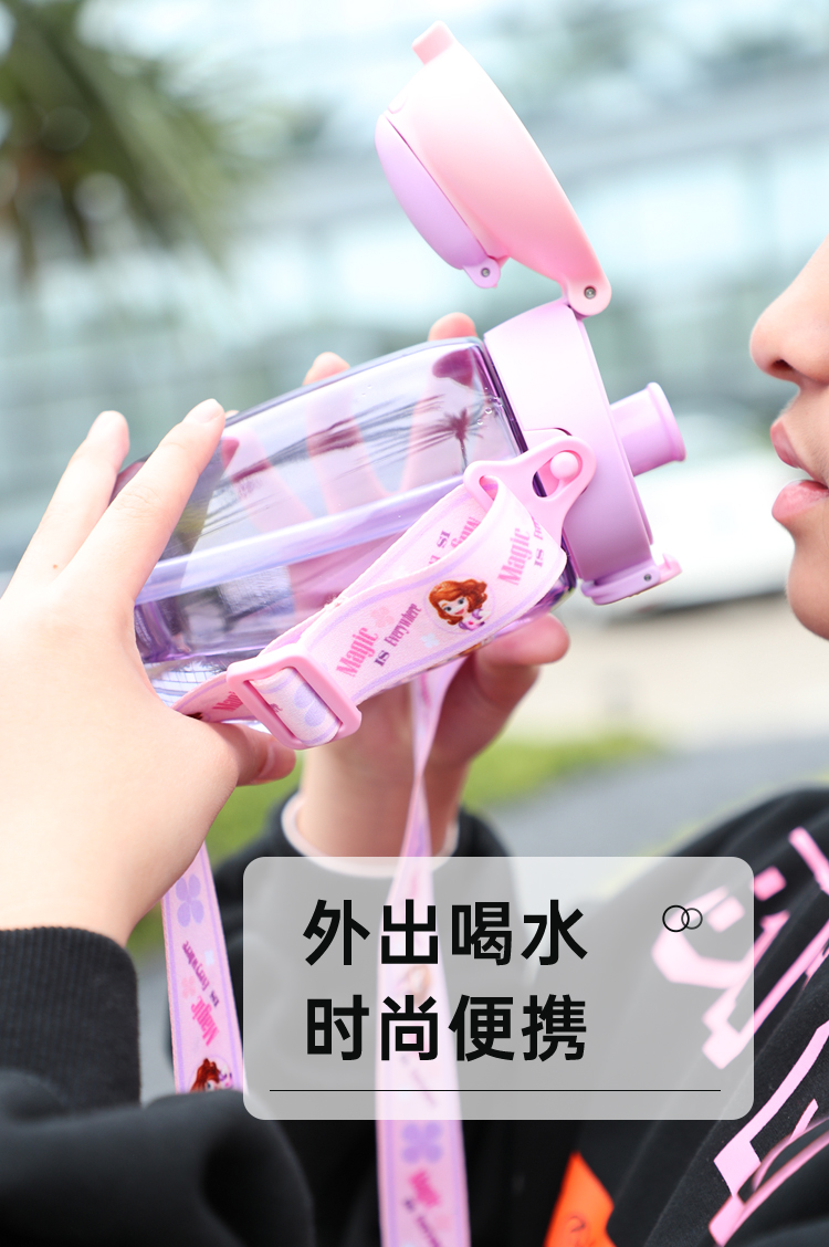 迪士尼双饮儿童水杯上学专用直饮杯夏季水壶幼儿园宝宝水杯带吸管一盖