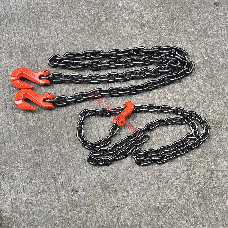 g80羊角带翅抓钩捆绑起重飞机链条锰钢铁链卡勾卸钢筋吊具链特殊长度
