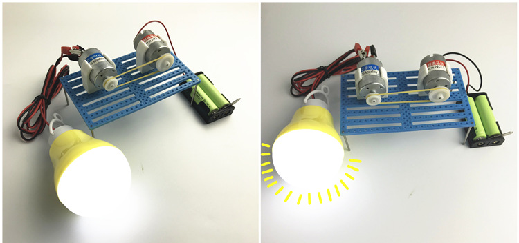 電動發電機能量守恆發電機模型小製作科技小發明學生手搖發電模型皮帶