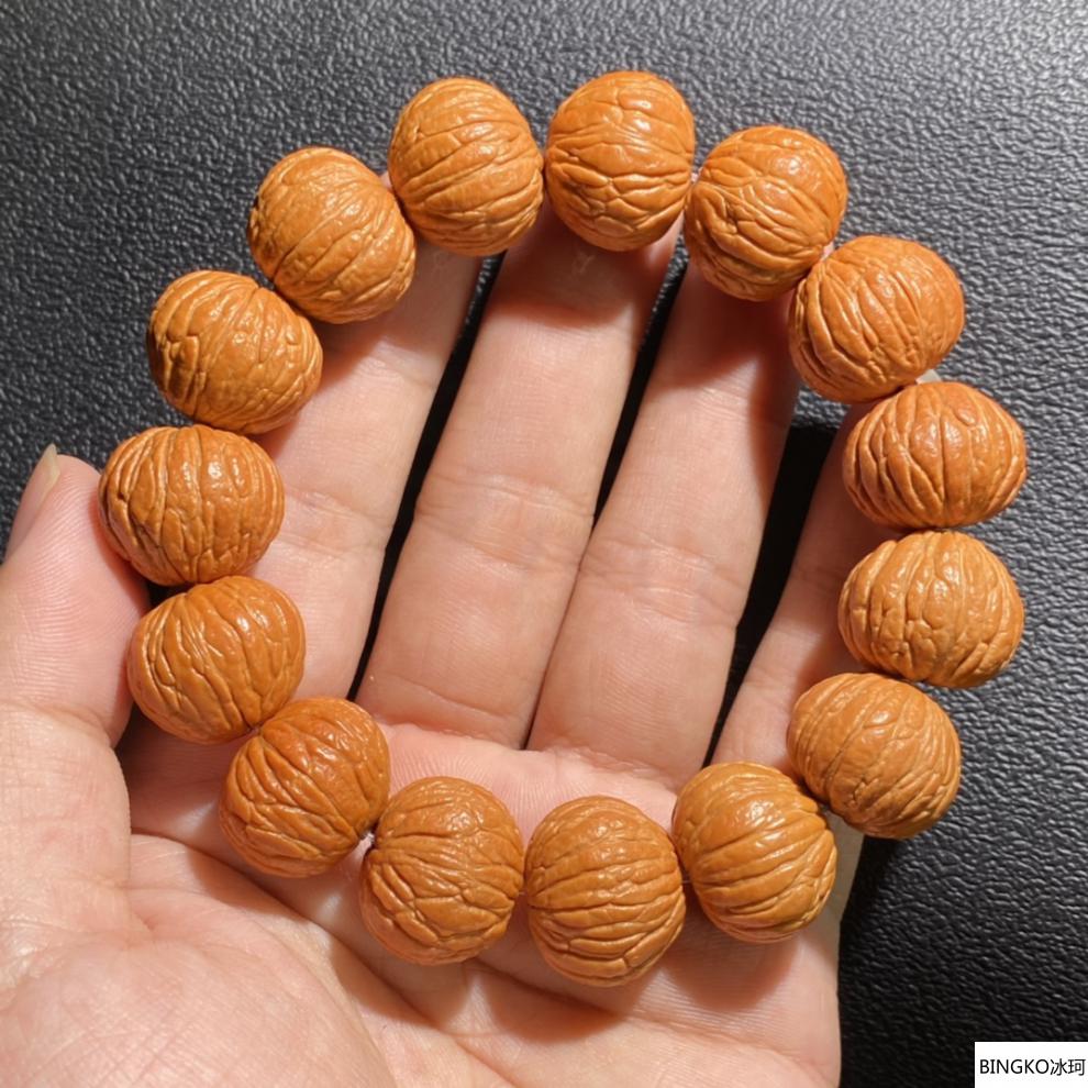 冰珂天然矮桩凤羽猴头手串文玩核桃把老树铁籽黄皮密纹整串精挑统一盘