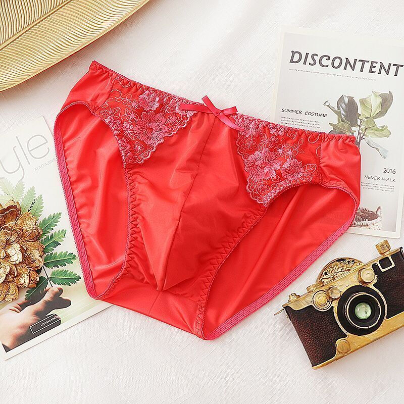 男人穿的女性化内裤男士冰丝性感蕾丝内裤有囊袋 男式柔软舒适弹力