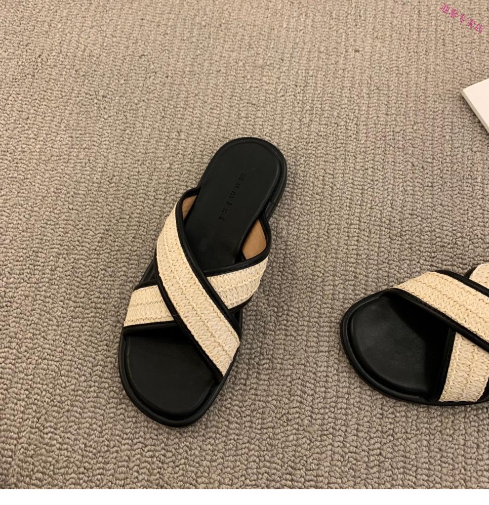 罗马凉鞋女鞋子2022年新款夏季法式小众设计感凉拖鞋m11585杏色凉鞋款