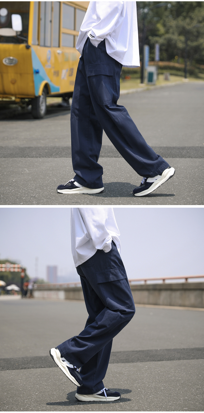 藏青色工装裤高街男潮牌重磅cityboy裤子美式直筒阔腿滑板裤 藏青色 m