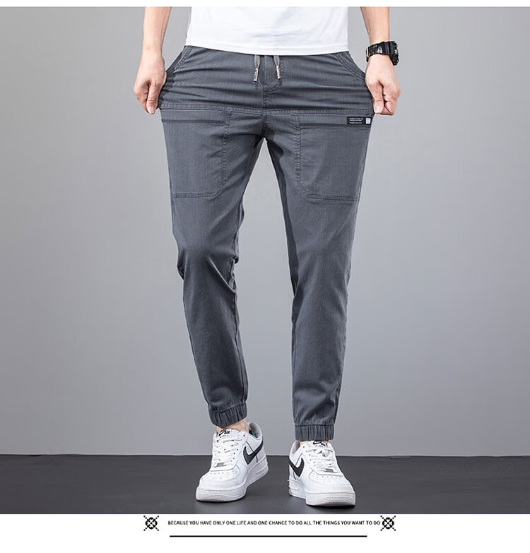 龙狮戴尔六兜设计弹力男士休闲裤微宽松束脚裤潮流学生青年多口袋裤子