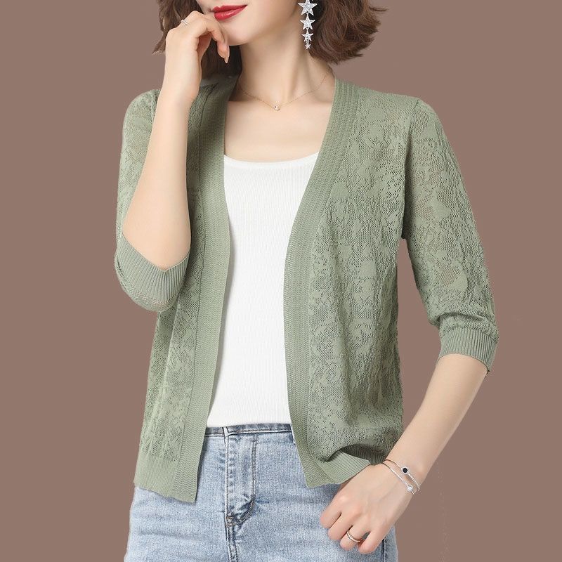 妈妈夏装冰丝针织衫披肩外搭开衫时尚上衣中年女装春装洋气外套薄