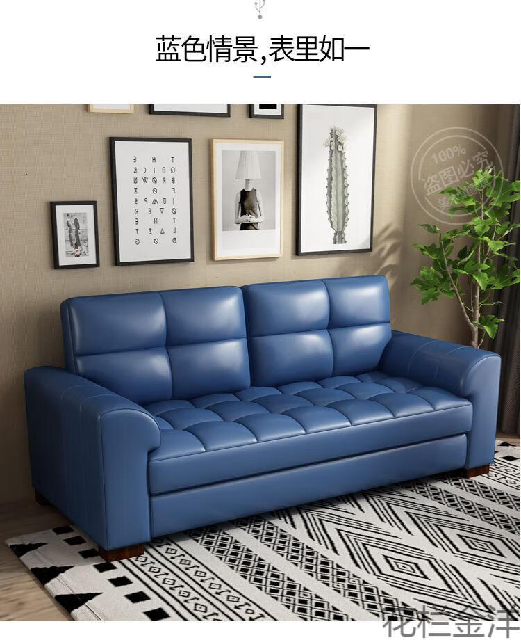 真皮沙发床真皮沙发简约头层牛皮一字型客厅整装现代直排三人位小户型