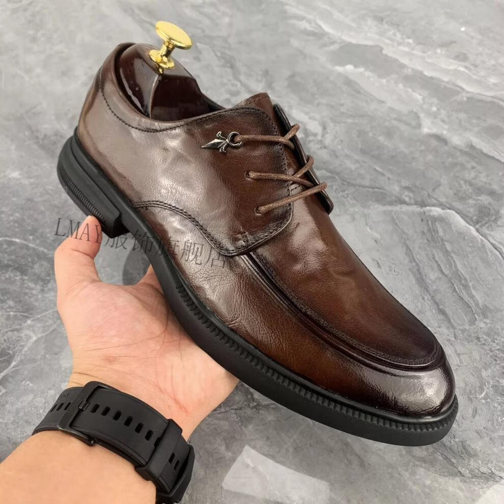 诺思烟斗皮鞋牛皮圆头时尚皮鞋系带日常百搭风皮鞋抖音同款 lmay ns