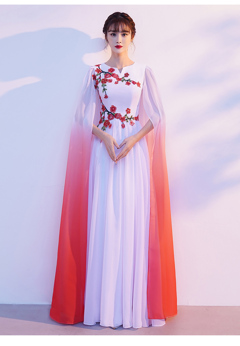 轻奢女装中国风大合唱团礼服女长裙红歌演出服弹古筝琵琶服装模走秀礼