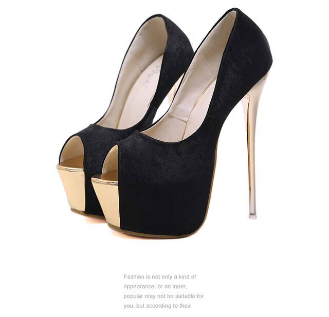【官方旗舰】大码高跟鞋40-45鱼嘴鞋15cm高跟女单鞋16cm恨天高凉鞋
