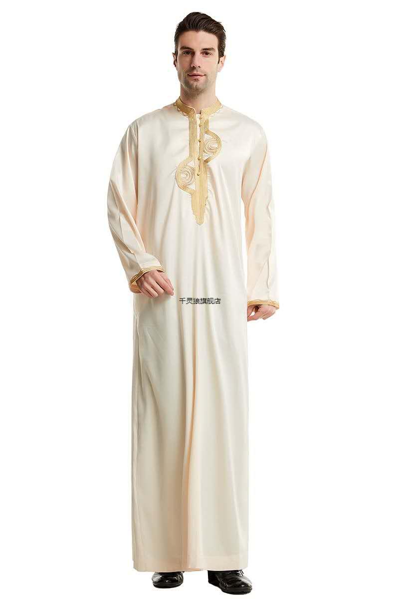 中东迪拜长袍沙特阿拉伯服装男装中东迪拜长袍子民族伊朗长衫白袍白色