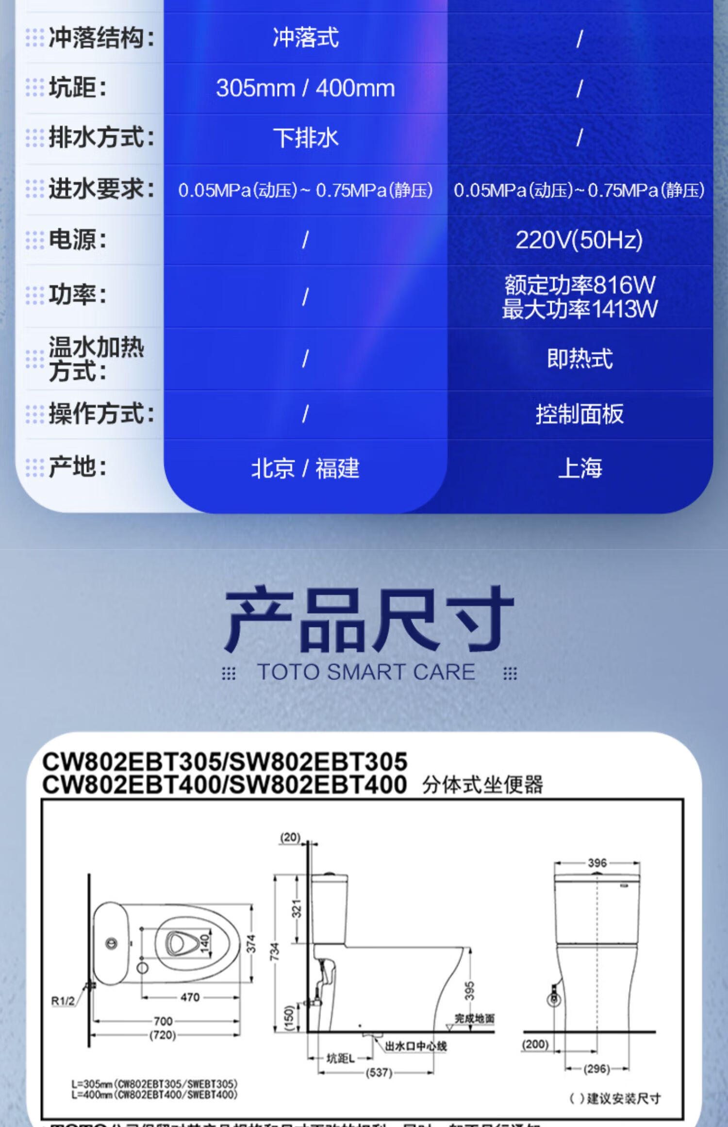 【官方旗舰】toto卫浴超漩式智能马桶即热卫洗丽家用电动坐便器cw