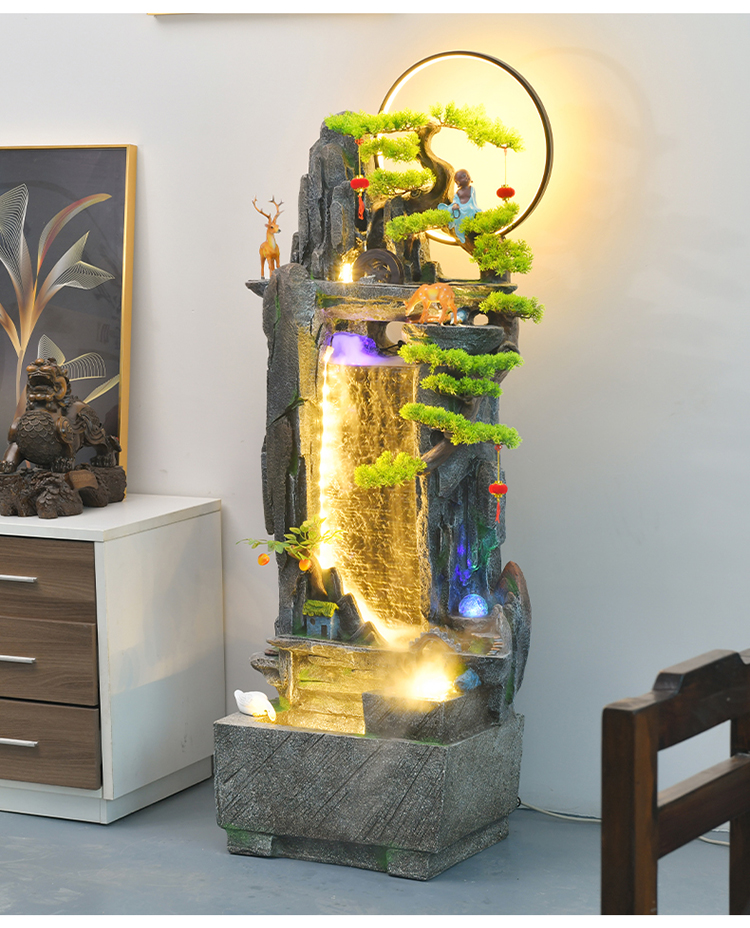 贝简诺轻奢高端假山流水摆件现代客厅玄关电视柜旁办公室酒店创意山水