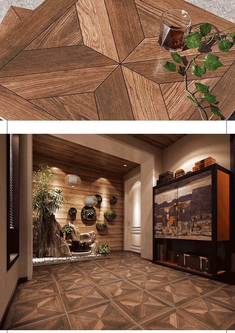 全瓷木纹砖600600仿实木瓷砖防滑美式复古拼花客厅餐厅卧室地砖 ld