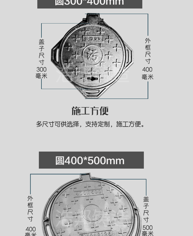 圆形700重型方形雨水井窨井盖下水道阴井污水井沙井 蓝色 尺寸圆700