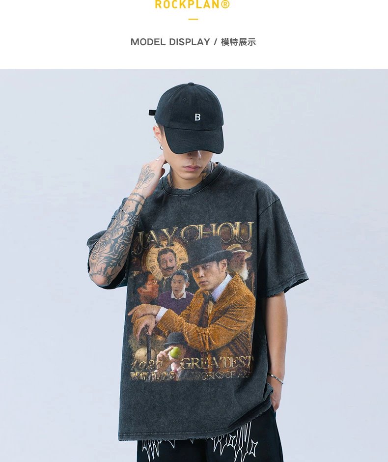 短l袖周杰伦男装新专辑伟大的作品印花纯棉潮流百搭t恤夏 黑色背心 xl