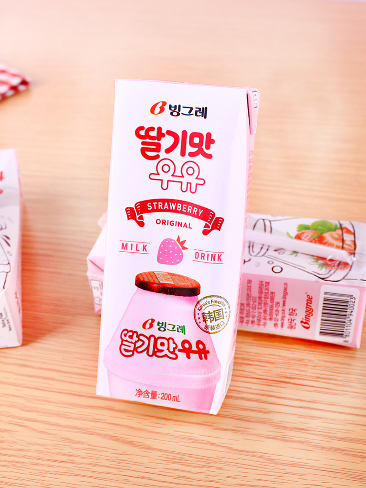 京选推荐韩国饮料宾格瑞草莓味牛奶饮料果味早餐奶200ml6瓶