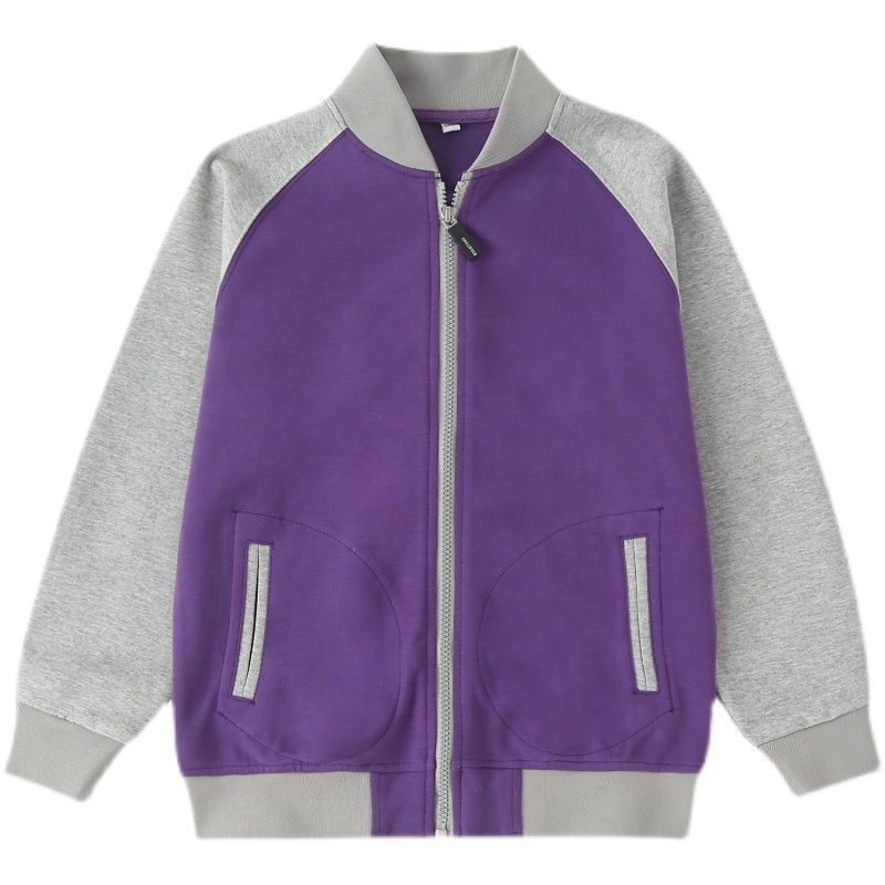 紫色拉链运动服清华附小学生校服春秋装171浅灰间紫单外套口袋灰条120