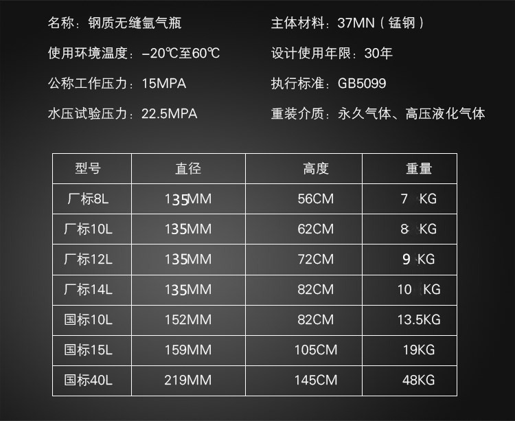 氮气瓶工业8l10l1520l升40无缝钢瓶氩气瓶氧气氦气二氧化碳可开发票