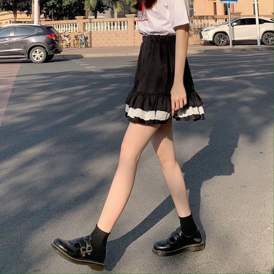 夏季日系jk蕾丝蛋糕短裙韩版a字高腰半身裙ins超火韩版宽松蓬蓬裙sn