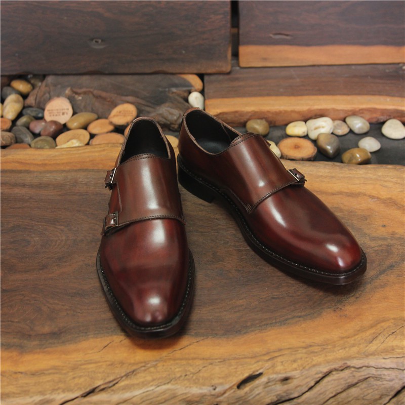 固特异手工定做皮鞋男孟克头层牛皮圆头耐磨皮鞋品质定制款 其他颜色