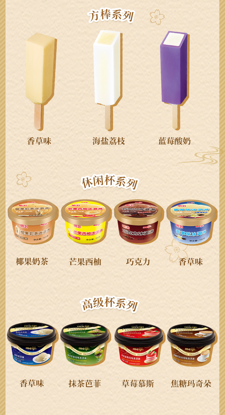 meiji冰淇淋全口味自选雪糕抹茶红豆冰棍白桃乌龙冰激凌冷饮 圆棒炼乳