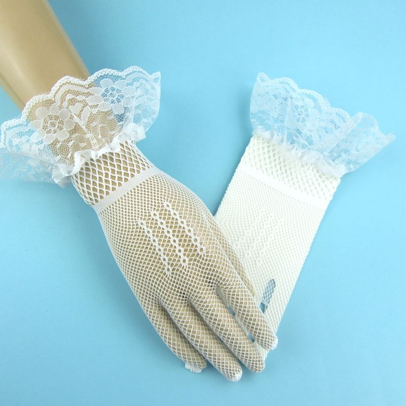 黑色网眼手套女士夏季薄款蕾丝防晒新娘礼仪优雅镂空弹力舞蹈表演黑色