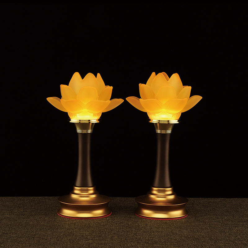 佛前荷花灯供佛灯琉璃灯水晶玻璃莲花灯led七彩长明灯佛堂佛台灯 黄色