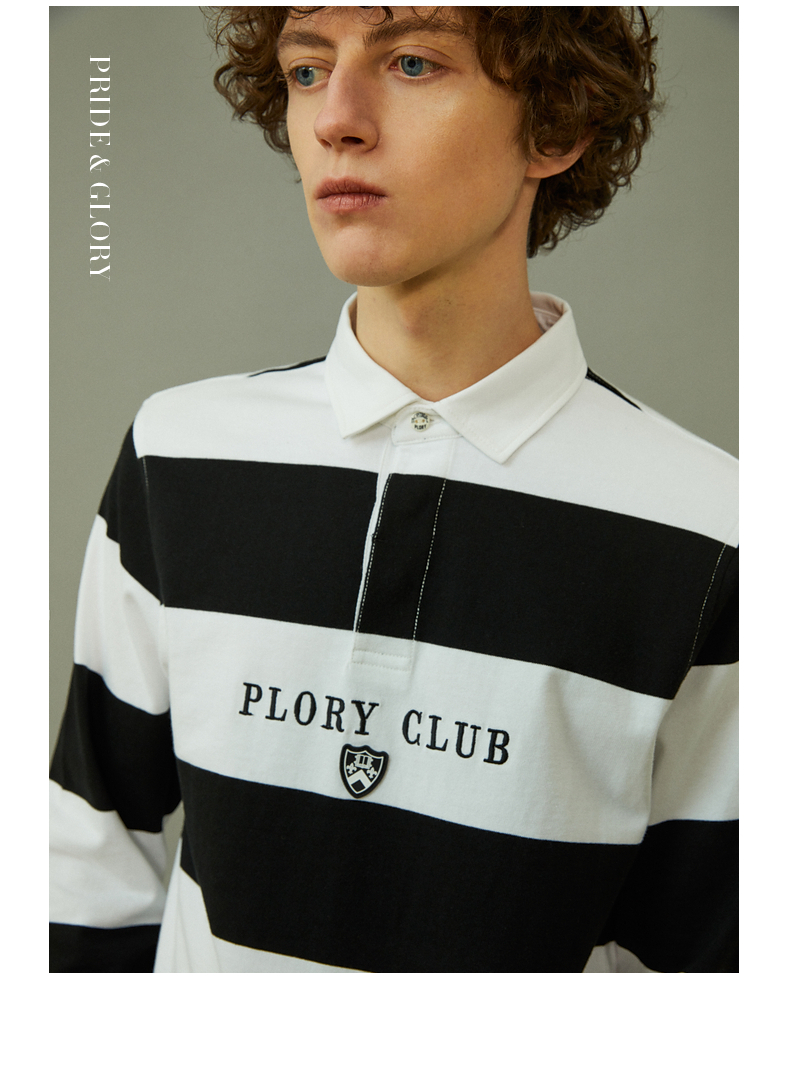 plory男装春季款经典复古横条纹休闲风男士有领polo衫男休闲基础大众