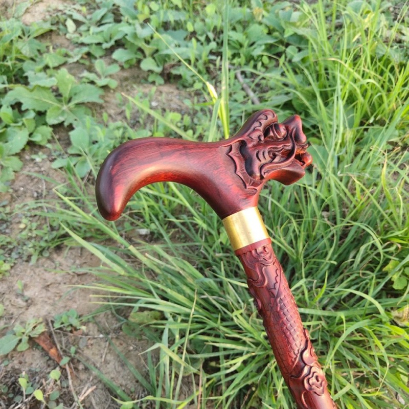 登山杖小叶紫檀红木手杖老人防滑拐杖实木圆头文明棍檀木三节拐棍登山