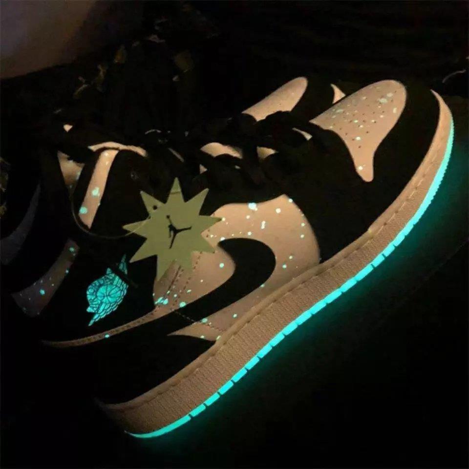 新款air 乔1 夜光底荧光熊猫 满天星黑白泼墨熊猫 男女篮球鞋 荧光