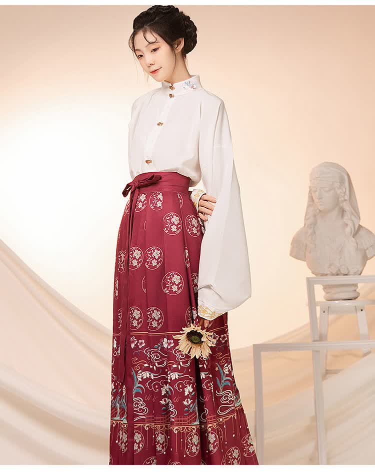 汉青月逢雪汉服女网红公主齐腰仙气古装中国风秋季女白色全套上身效果
