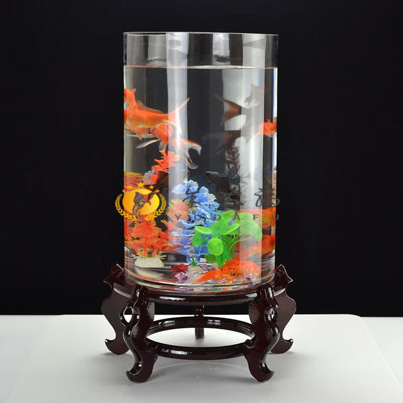 极墨圆柱形鱼缸落地圆柱鱼缸玻璃直筒鱼缸圆柱形落地立式小型金鱼缸