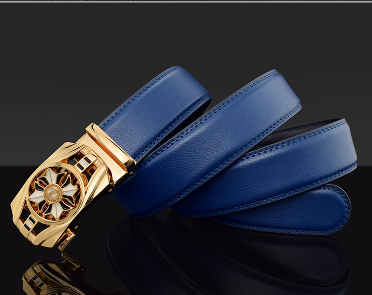 jhbee-会转的皮带男宽腰带十字扣头皮休闲裤带韩风潮流自动扣 白皮金