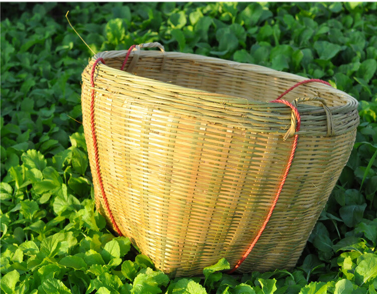 箩篼 粮食竹筐 收纳篓喜事筐簸箕奔新农 军绿色 132cm楠竹扁担【图片