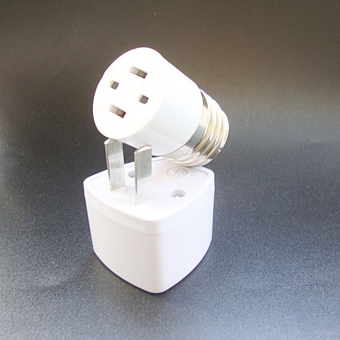 e27螺口灯头转插座三插二孔扁插转换器三角板插排美规英螺纹三脚 e27