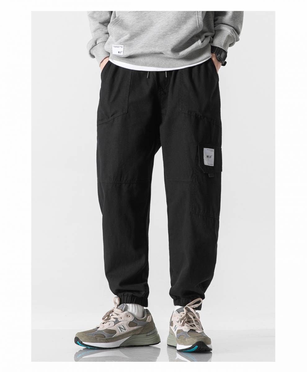 gboy日系复古工装裤男秋潮牌束脚裤宽松百搭裤子休闲长裤男灰色m