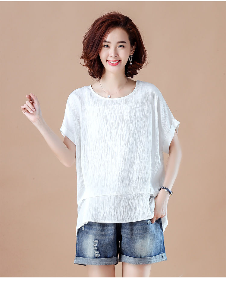 soem冰丝短袖t恤女蝙蝠袖夏季新款大码女装200斤宽松显瘦遮肚纯色上衣