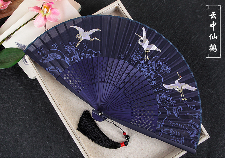 中国风扇子女款手工丝绸扇古风创意印花折扇复古舞蹈扇女扇雪胎梅骨a