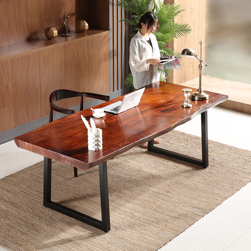 美式实木书桌美式实木桌大板电脑桌写字台书桌椅组合loft工作台老板